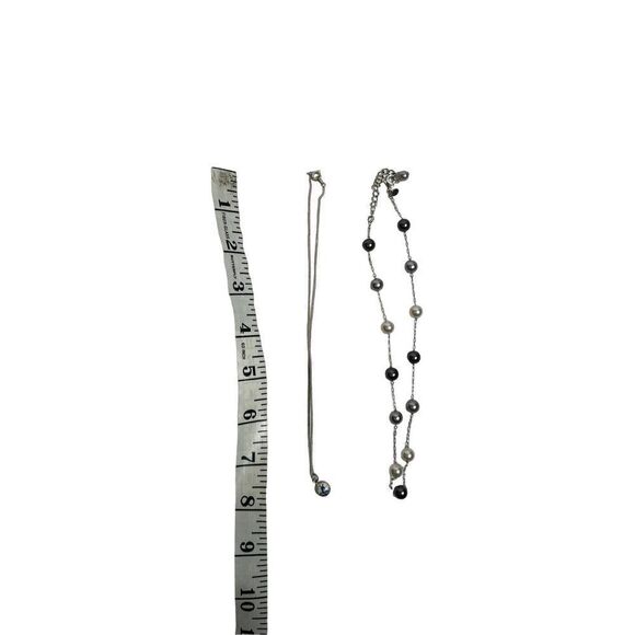 Silver and multi color gray and pearl white necklace and windmill charm necklace - Picture 9 of 11